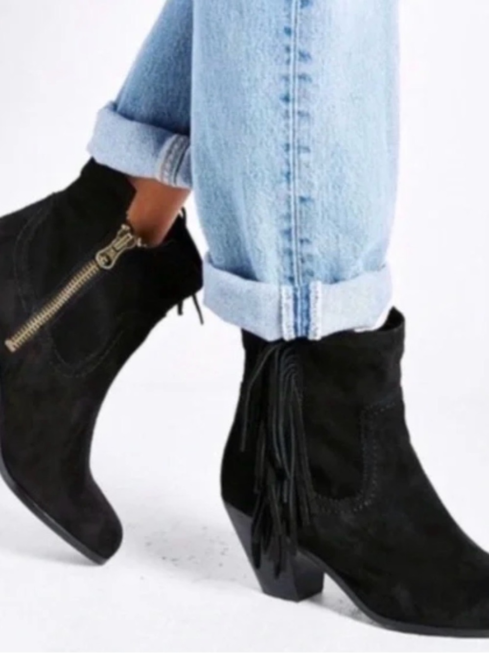 Sam Edelman Black Suede Fringe Ankle Boots